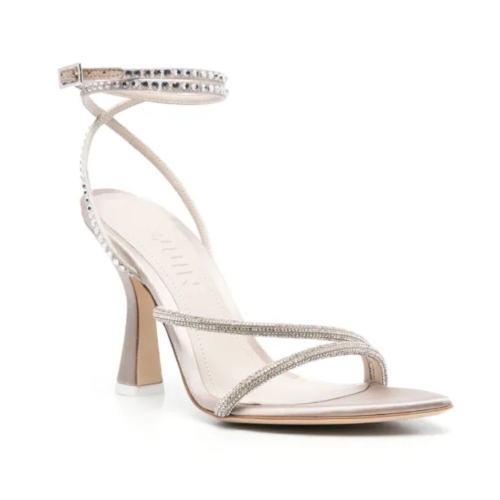 3juin Revolve 100mm Crystal-Embellished Strap Sandals Heels Shoes Silver $475 8